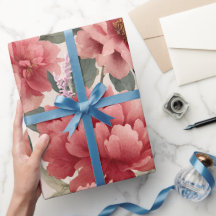 Aquarell Korallen-Pfingstrose Creme Blumenmuster