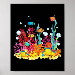 Aquarell-Korallenriff mit Fischen, schöne Unterwas Poster