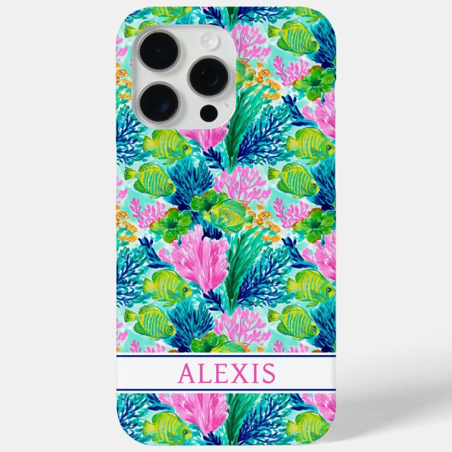 Aquarell-Korallenriff-Monogramm Case-Mate iPhone Hülle (Rückseite)