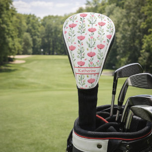 Aquarell Korallenrosa Mohnblume Floral Golf Headcover