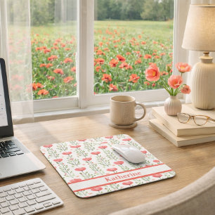 Aquarell Korallenrosa Mohnblume Floral Mousepad