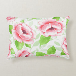 Aquarell Korallenrose - Romantische Blumen Dekokissen