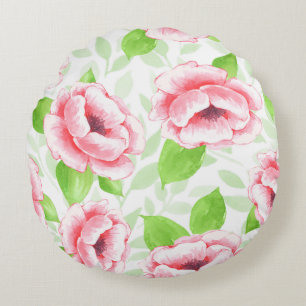 Aquarell Korallenrose - Romantische Blumen Rundes Kissen