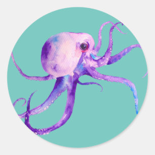 Aquarell-Kraken-Aufkleber Runder Aufkleber