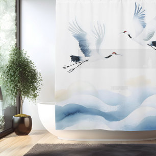 Aquarell Kranich im japanischen Stil Duschvorhang