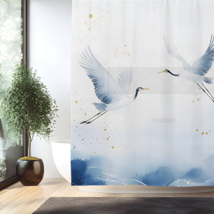 Aquarell Kranich im japanischen Stil Duschvorhang