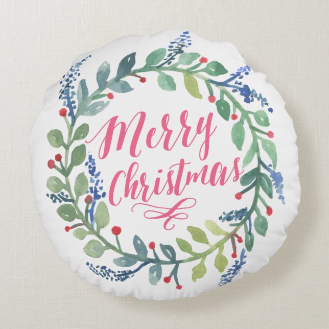 Aquarell-Kranz-Sammlung Rundes Kissen (Rückseite)