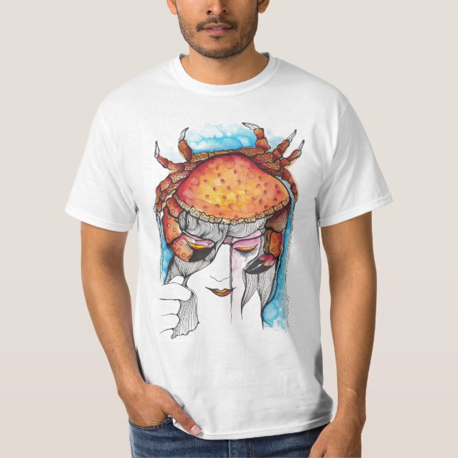 Aquarell-Krebs-Krabben-Frau T-Shirt (Vorderseite)