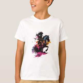 Aquarell-Krieger auf Pferd-Silhouette T-Shirt