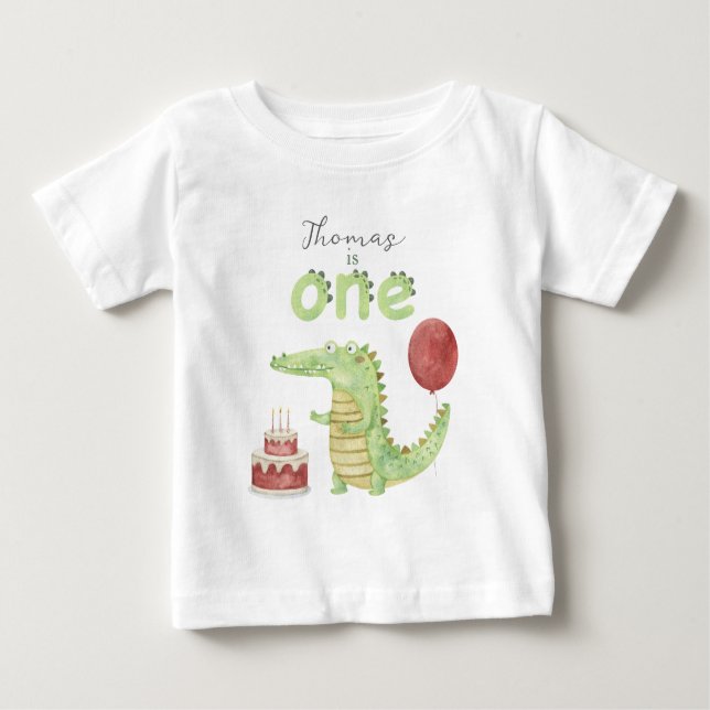 Aquarell Krokodil 1. Geburtstag Baby T-shirt (Vorderseite)