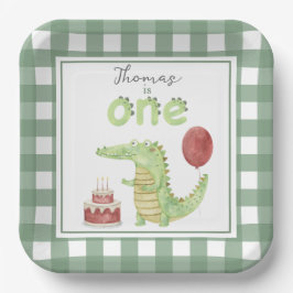 Aquarell Krokodil 1. Geburtstag Pappteller