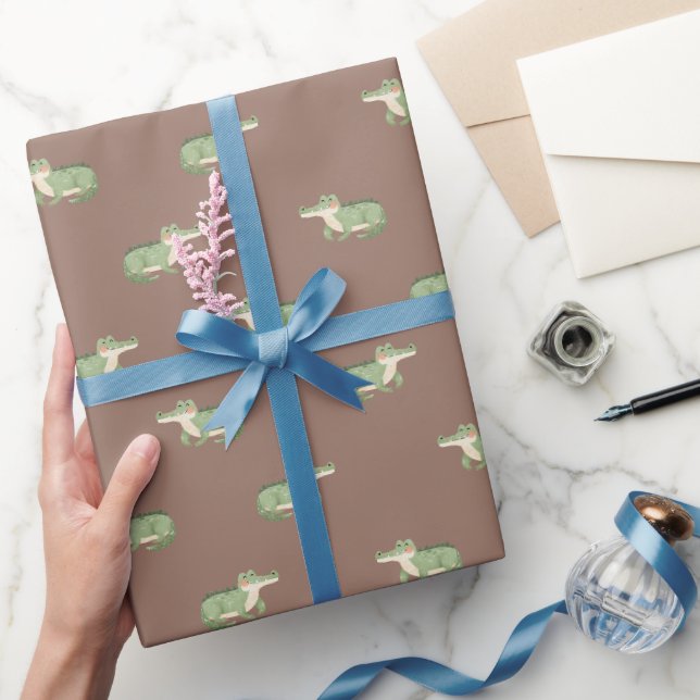 Aquarell-Krokodile auf Braun Geschenkpapier (Schenken)