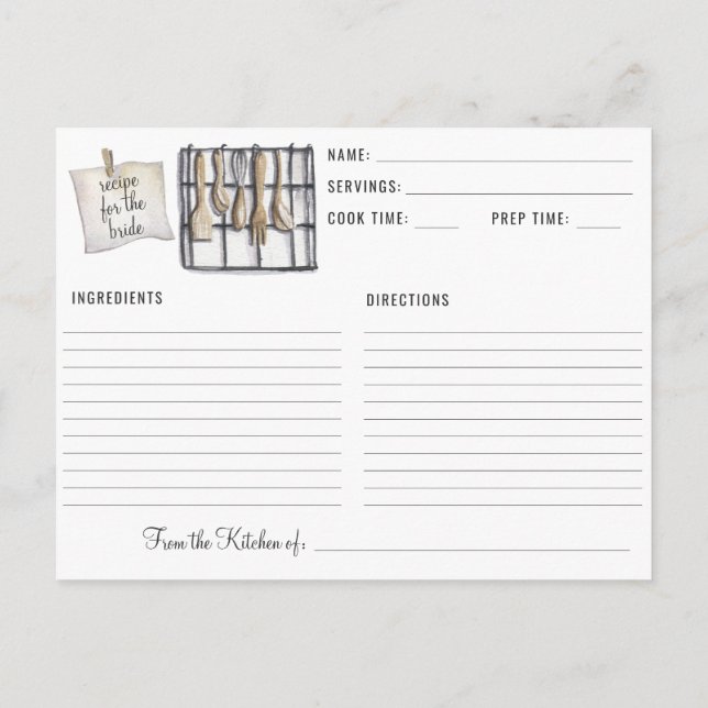Aquarell Küche Geschirr Brautparty Rezept Postkarte (Rückseite)