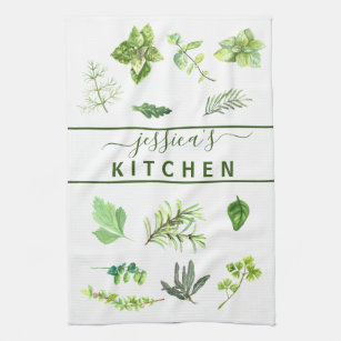 Aquarell Küche Kräuter Grüne Personalisiert Geschirrtuch