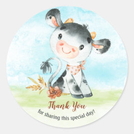 Aquarell Kuh Baby Duschfarm Vielen Dank Runder Aufkleber