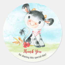 Aquarell Kuh Baby Duschfarm Vielen Dank Runder Aufkleber
