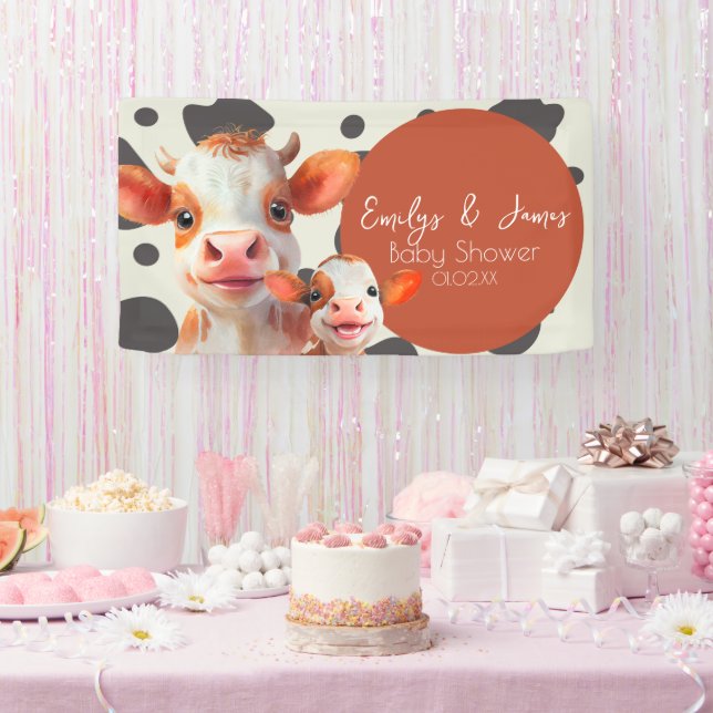 Aquarell Kuh Print Muster Babydusche Banner (Party)