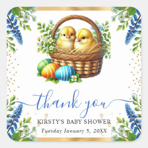 Aquarell-Küken Frühlingsblumen Babyparty Quadratischer Aufkleber