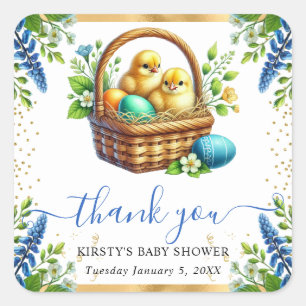 Aquarell-Küken Frühlingsblumen Babyparty Quadratischer Aufkleber