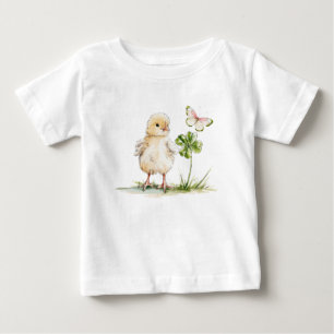 Aquarell-Küken mit vierblättrigem Kleeblatt Baby T-shirt