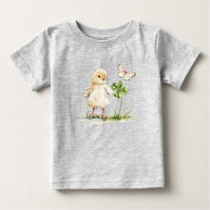 Aquarell-Küken mit vierblättrigem Kleeblatt  Baby T-shirt