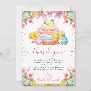 Aquarell-Küken-Torte-Frühling-Ostern-Baby-Party Dankeskarte