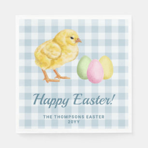 Aquarell Küken und Eier auf Blau Frohe Ostern Serviette