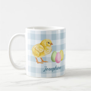 Aquarell-Küken und Eier auf Blau mit Namen Kaffeetasse