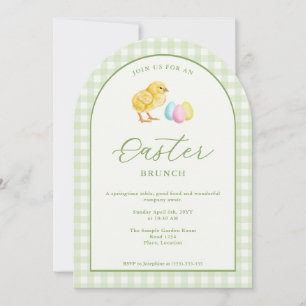 Aquarell-Küken und Eier Grüner Osterbrunch Einladung