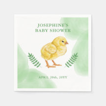 Aquarell-Küken und grüne Blätter Baby Shower