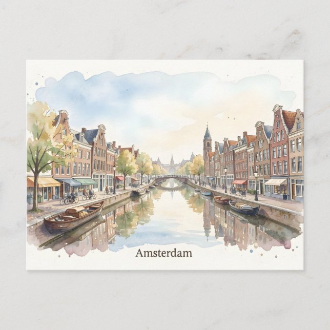 Aquarell-Kunst Amsterdam Postkarte (Vorderseite)