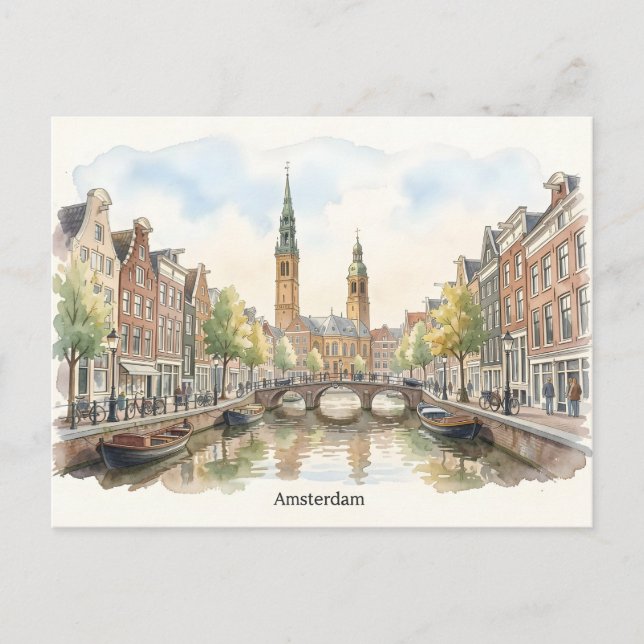 Aquarell-Kunst Amsterdam Postkarte (Vorderseite)