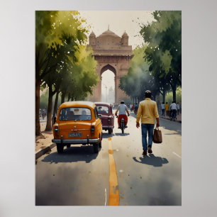 Aquarell-Kunst aus Delhi Poster