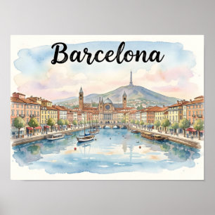 Aquarell-Kunst Barcelona Poster