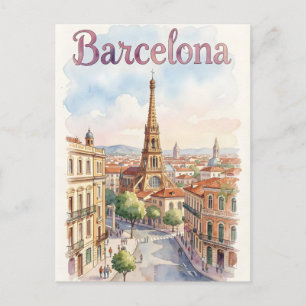 Aquarell-Kunst Barcelona Postkarte