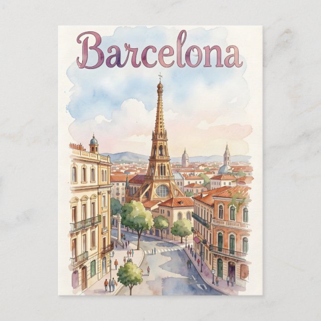 Aquarell-Kunst Barcelona Postkarte (Vorderseite)