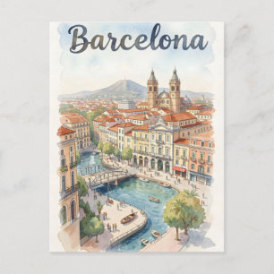 Aquarell-Kunst Barcelona Postkarte
