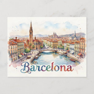 Aquarell-Kunst Barcelona Postkarte