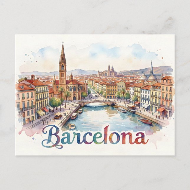 Aquarell-Kunst Barcelona Postkarte (Vorderseite)