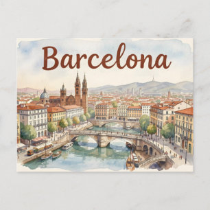 Aquarell-Kunst Barcelona Postkarte