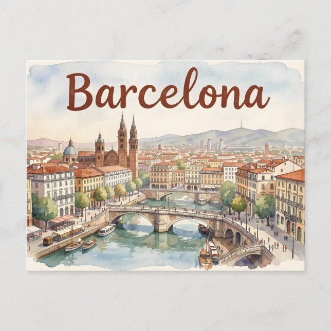 Aquarell-Kunst Barcelona Postkarte (Vorderseite)