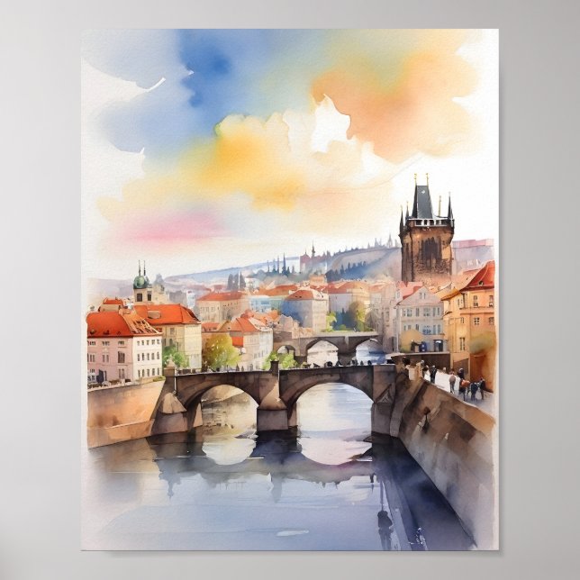 Aquarell-Kunst Prag Poster (Vorne)