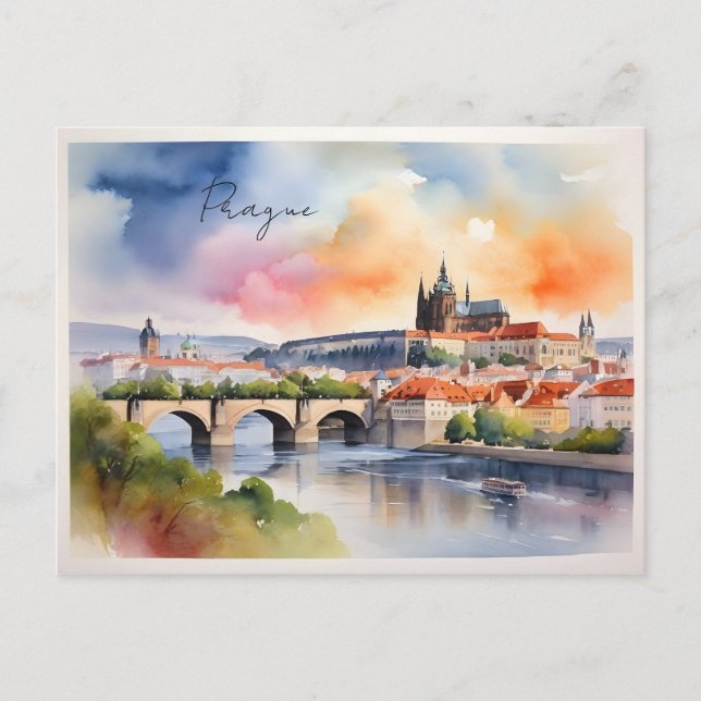 Aquarell-Kunst Prag Postkarte (Vorderseite)