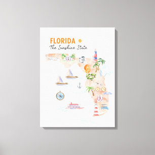 Aquarell-Kunstkarte des Bundesstaates Florida Leinwanddruck