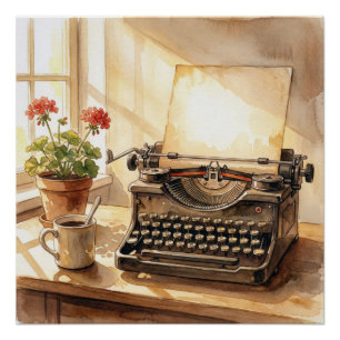 Aquarell-Kunstwerk Schreibmaschine Poster
