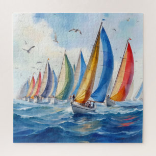 Aquarell-Kunstwerk Segelboot-Regatta Puzzle