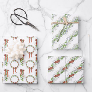 Aquarell Kupfer Ribbon Wreath Weihnachtsgarland Geschenkpapier Set