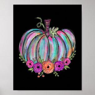 Aquarell-Kürbis-Blumen-Thanksgiving-Halloween M Poster