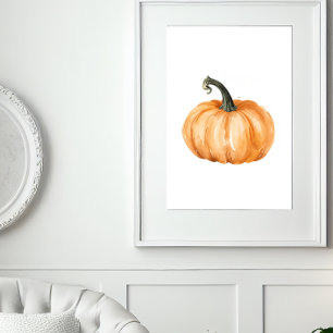 Aquarell-Kürbis-Herbst-Druck – Orangefarbener Kürb Poster