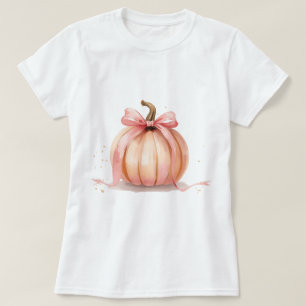 Aquarell-Kürbis mit rosa Schleife Halloween T-Shirt